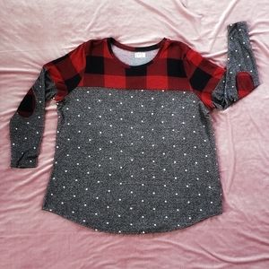24/7 Buffalo Plaid Polka Dot Blocked Football Tee